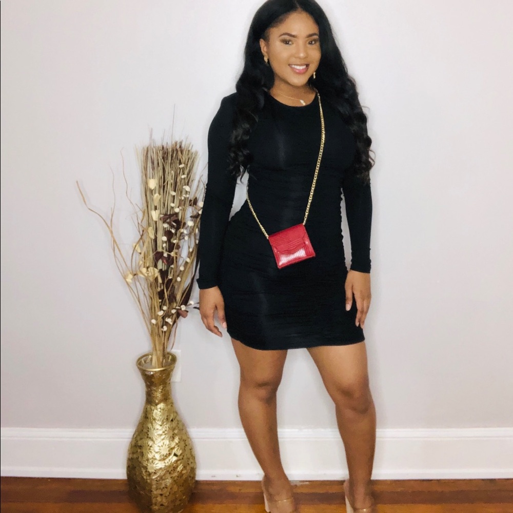 Long sleeve ruched mini dress